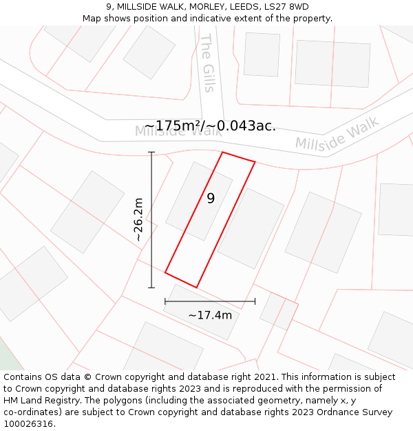 9, MILLSIDE WALK, MORLEY, LEEDS, LS27 8WD: Plot and title map