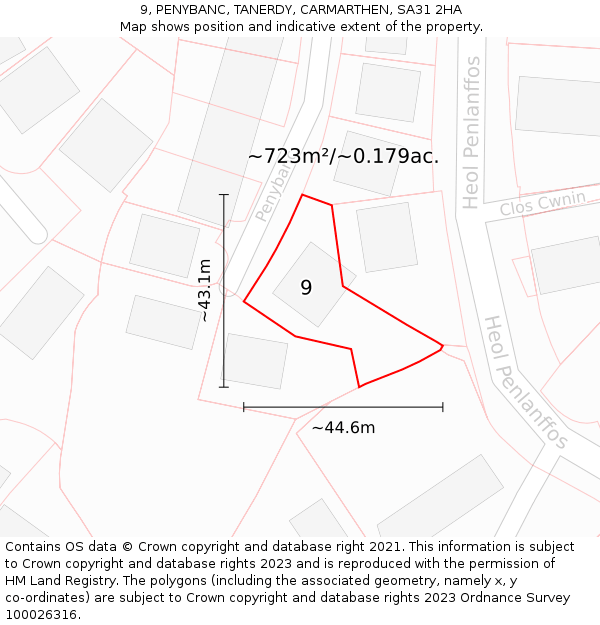 9, PENYBANC, TANERDY, CARMARTHEN, SA31 2HA: Plot and title map
