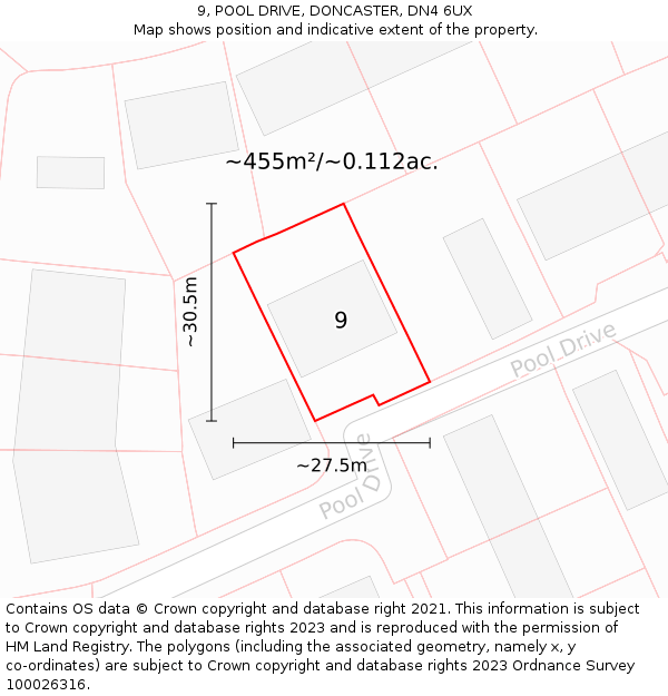 9, POOL DRIVE, DONCASTER, DN4 6UX: Plot and title map