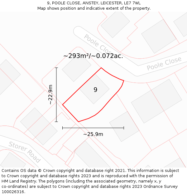 9, POOLE CLOSE, ANSTEY, LEICESTER, LE7 7WL: Plot and title map
