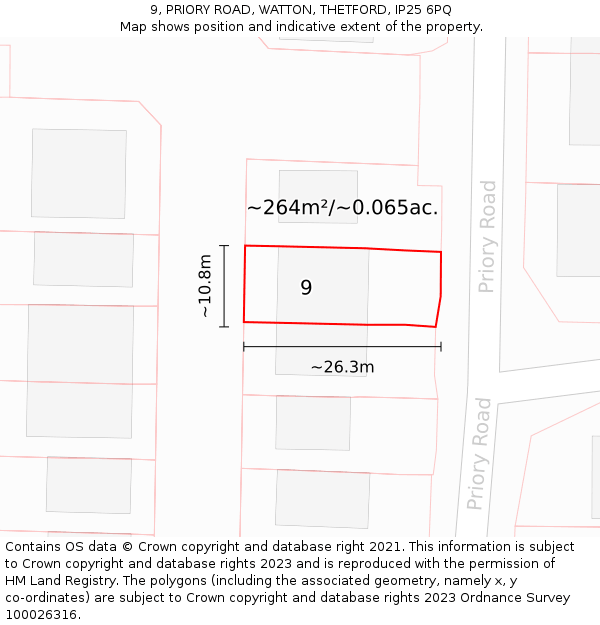 9, PRIORY ROAD, WATTON, THETFORD, IP25 6PQ: Plot and title map