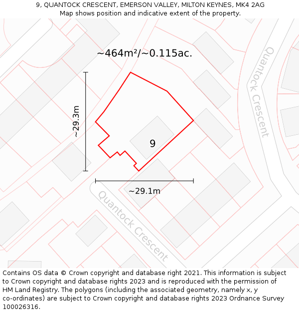 9, QUANTOCK CRESCENT, EMERSON VALLEY, MILTON KEYNES, MK4 2AG: Plot and title map