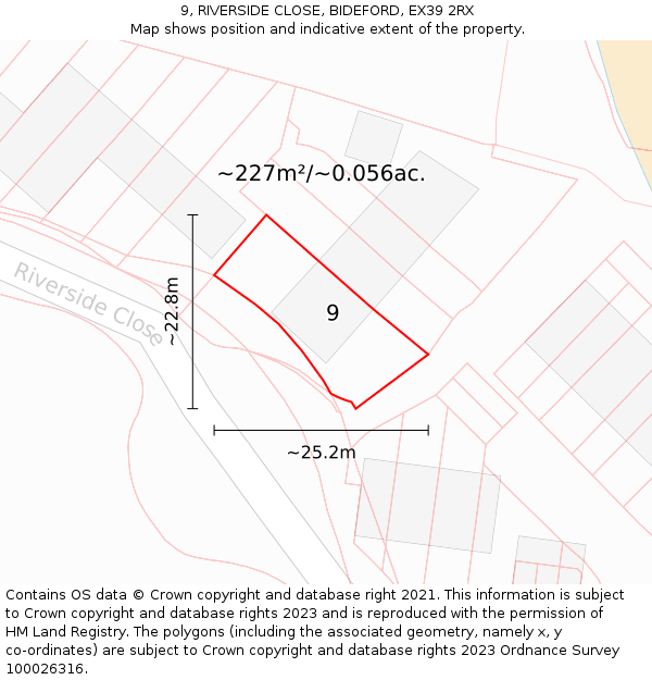 9, RIVERSIDE CLOSE, BIDEFORD, EX39 2RX: Plot and title map