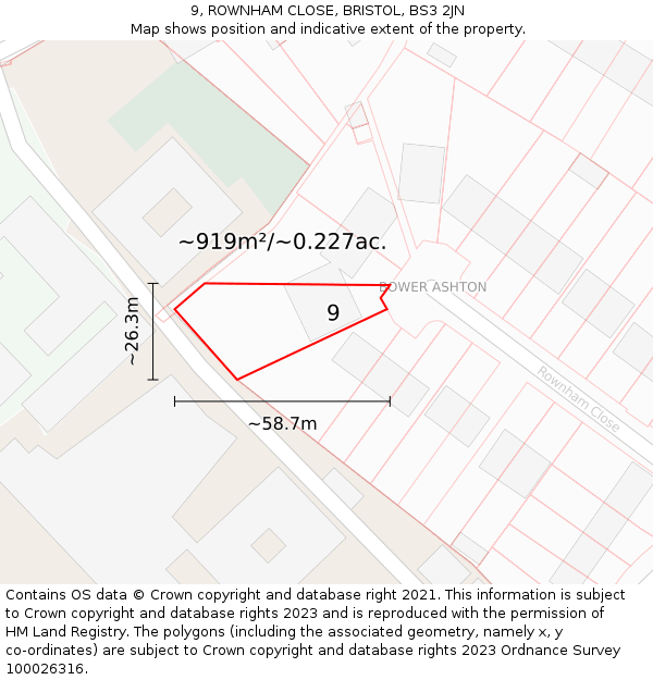9, ROWNHAM CLOSE, BRISTOL, BS3 2JN: Plot and title map