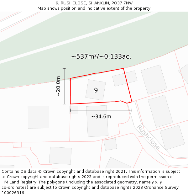 9, RUSHCLOSE, SHANKLIN, PO37 7NW: Plot and title map