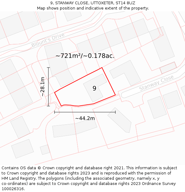9, STANWAY CLOSE, UTTOXETER, ST14 8UZ: Plot and title map