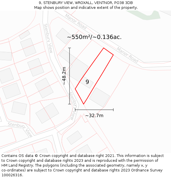 9, STENBURY VIEW, WROXALL, VENTNOR, PO38 3DB: Plot and title map