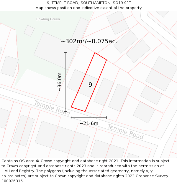 9, TEMPLE ROAD, SOUTHAMPTON, SO19 9FE: Plot and title map