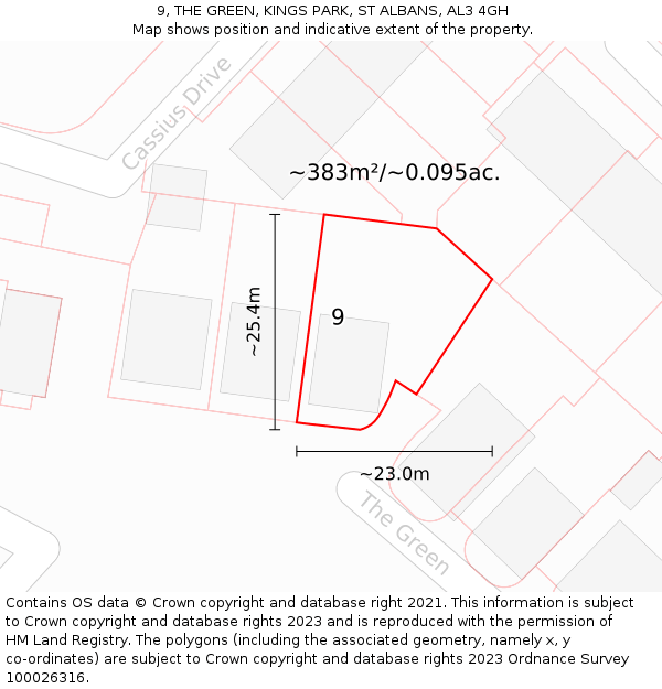 9, THE GREEN, KINGS PARK, ST ALBANS, AL3 4GH: Plot and title map