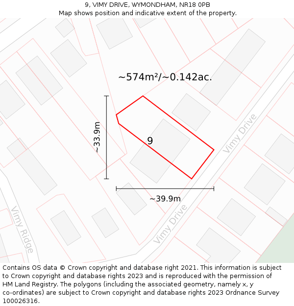 9, VIMY DRIVE, WYMONDHAM, NR18 0PB: Plot and title map