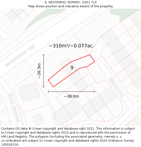 9, WESTERING, ROMSEY, SO51 7LX: Plot and title map