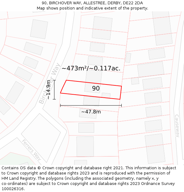 90, BIRCHOVER WAY, ALLESTREE, DERBY, DE22 2DA: Plot and title map