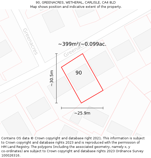 90, GREENACRES, WETHERAL, CARLISLE, CA4 8LD: Plot and title map