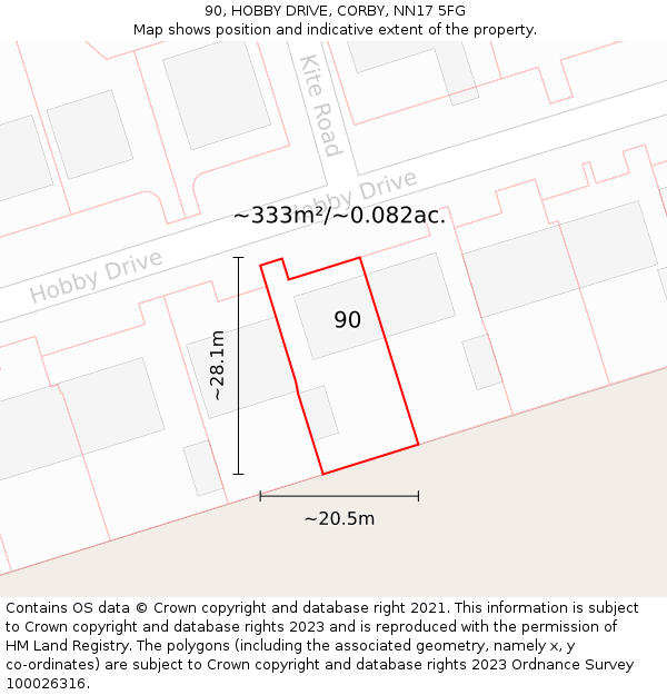 90, HOBBY DRIVE, CORBY, NN17 5FG: Plot and title map
