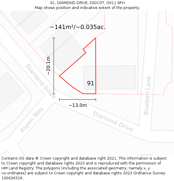 91, DIAMOND DRIVE, DIDCOT, OX11 6FH: Plot and title map