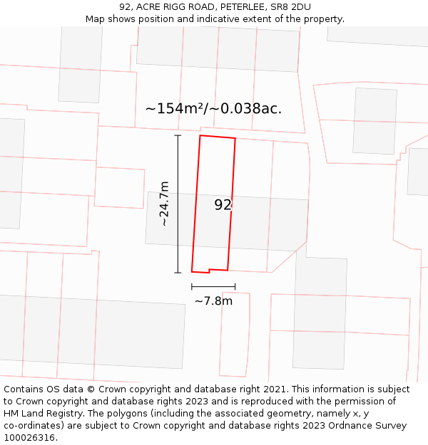92, ACRE RIGG ROAD, PETERLEE, SR8 2DU: Plot and title map