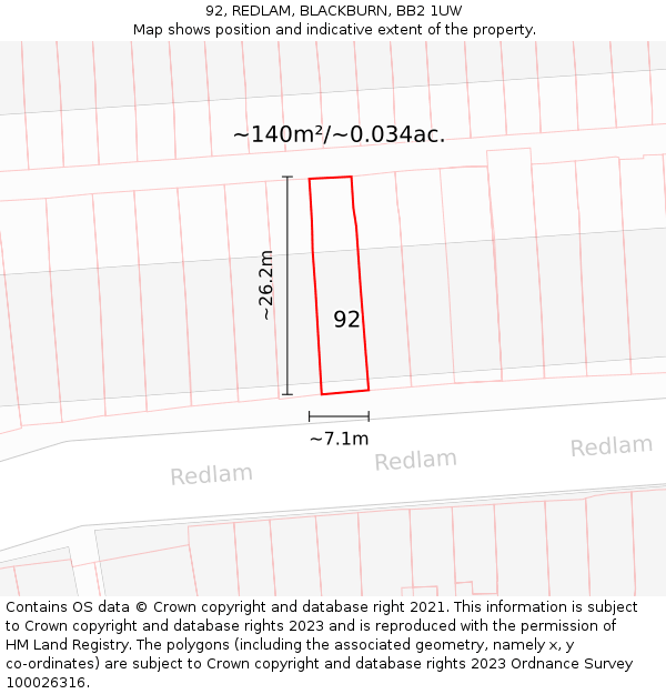 92, REDLAM, BLACKBURN, BB2 1UW: Plot and title map