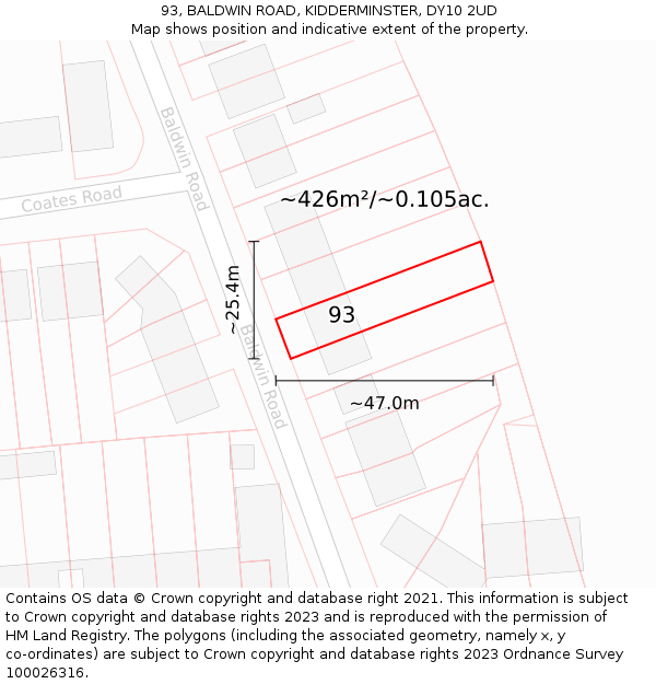 93, BALDWIN ROAD, KIDDERMINSTER, DY10 2UD: Plot and title map