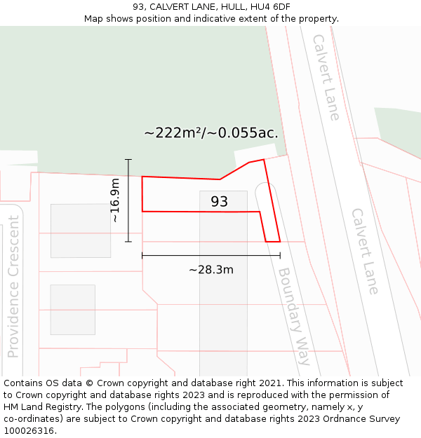 93, CALVERT LANE, HULL, HU4 6DF: Plot and title map
