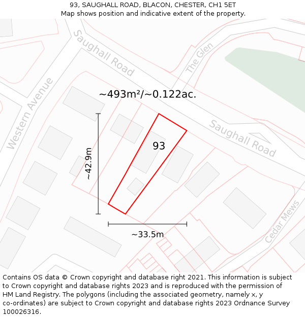 93, SAUGHALL ROAD, BLACON, CHESTER, CH1 5ET: Plot and title map