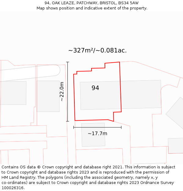 94, OAK LEAZE, PATCHWAY, BRISTOL, BS34 5AW: Plot and title map