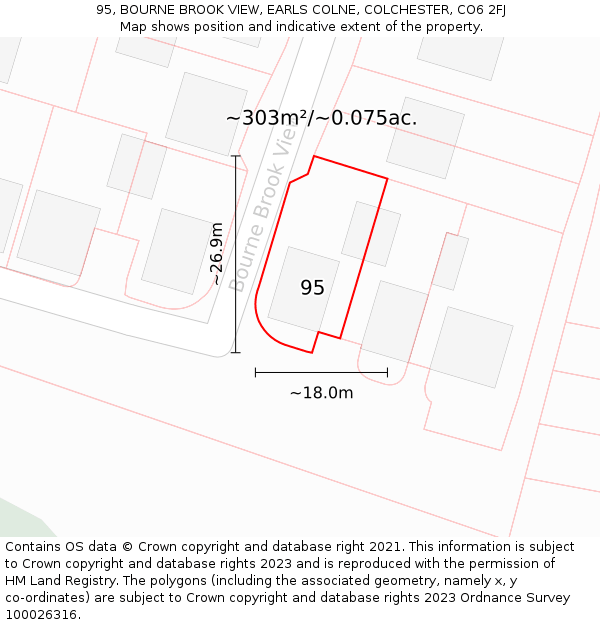 95, BOURNE BROOK VIEW, EARLS COLNE, COLCHESTER, CO6 2FJ: Plot and title map