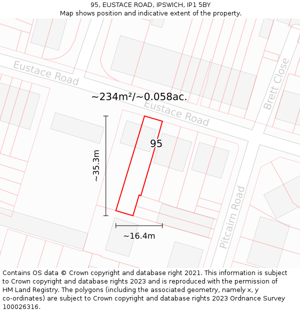 95, EUSTACE ROAD, IPSWICH, IP1 5BY: Plot and title map