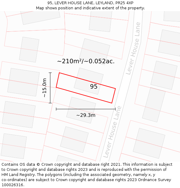 95, LEVER HOUSE LANE, LEYLAND, PR25 4XP: Plot and title map