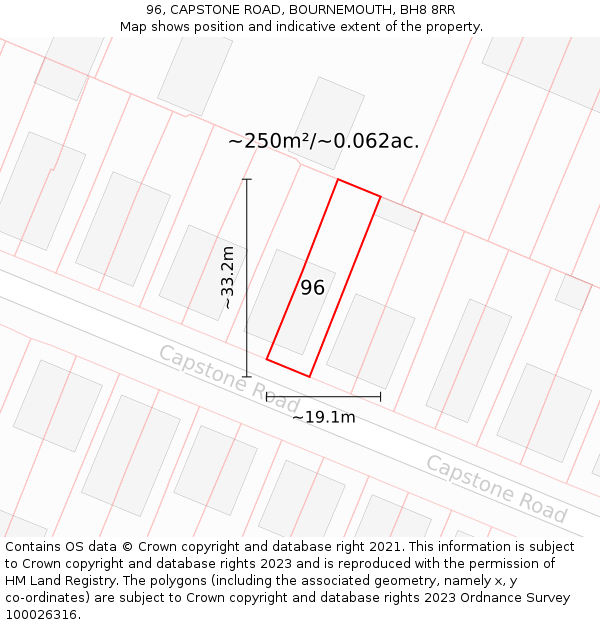 96, CAPSTONE ROAD, BOURNEMOUTH, BH8 8RR: Plot and title map