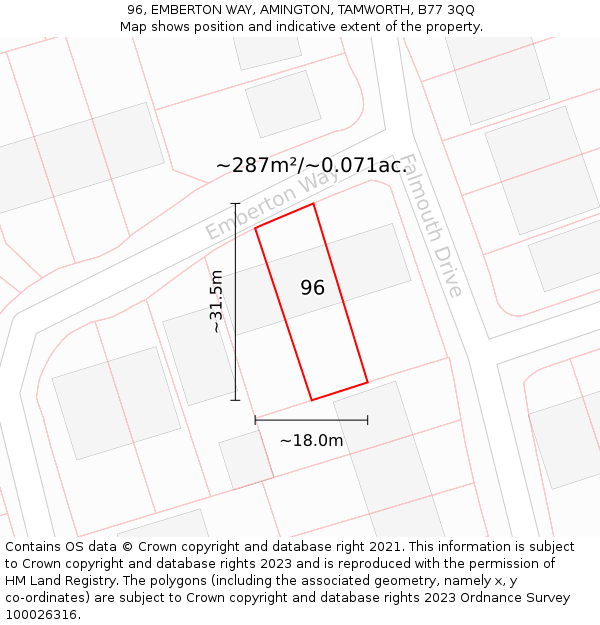 96, EMBERTON WAY, AMINGTON, TAMWORTH, B77 3QQ: Plot and title map