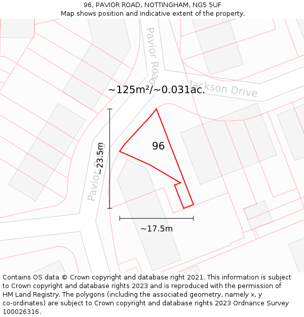 96, PAVIOR ROAD, NOTTINGHAM, NG5 5UF: Plot and title map