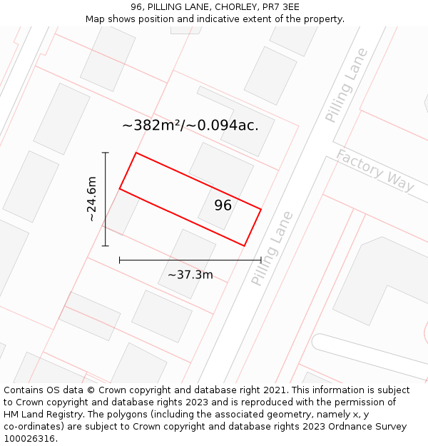96, PILLING LANE, CHORLEY, PR7 3EE: Plot and title map