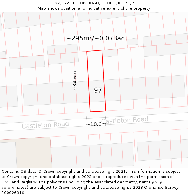 97, CASTLETON ROAD, ILFORD, IG3 9QP: Plot and title map