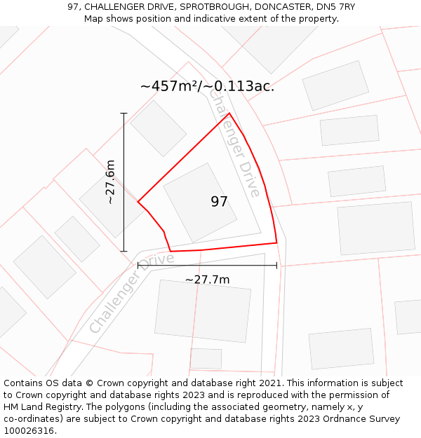 97, CHALLENGER DRIVE, SPROTBROUGH, DONCASTER, DN5 7RY: Plot and title map