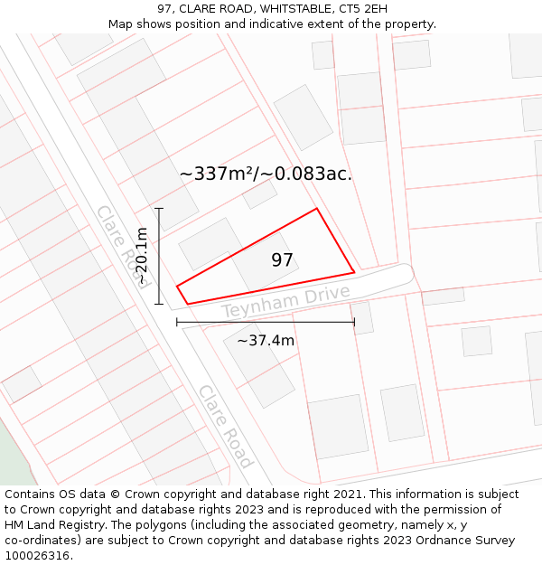 97, CLARE ROAD, WHITSTABLE, CT5 2EH: Plot and title map