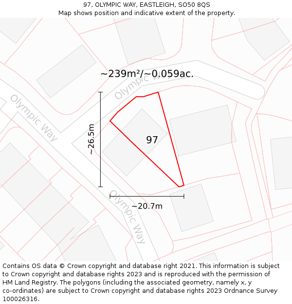 97, OLYMPIC WAY, EASTLEIGH, SO50 8QS: Plot and title map