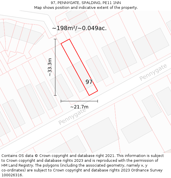 97, PENNYGATE, SPALDING, PE11 1NN: Plot and title map