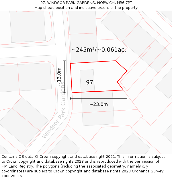 97, WINDSOR PARK GARDENS, NORWICH, NR6 7PT: Plot and title map