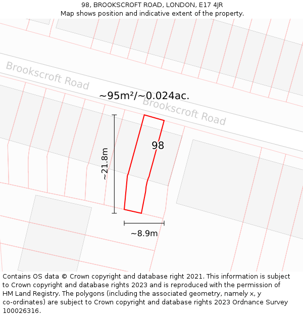 98, BROOKSCROFT ROAD, LONDON, E17 4JR: Plot and title map