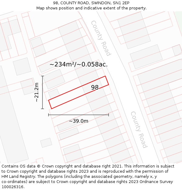 98, COUNTY ROAD, SWINDON, SN1 2EP: Plot and title map