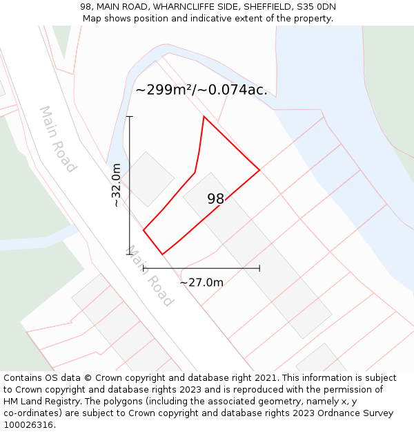 98, MAIN ROAD, WHARNCLIFFE SIDE, SHEFFIELD, S35 0DN: Plot and title map