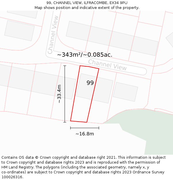 99, CHANNEL VIEW, ILFRACOMBE, EX34 9PU: Plot and title map