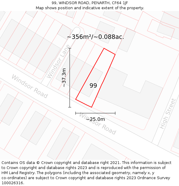 99, WINDSOR ROAD, PENARTH, CF64 1JF: Plot and title map