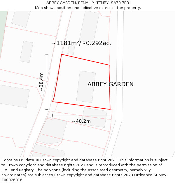 ABBEY GARDEN, PENALLY, TENBY, SA70 7PR: Plot and title map