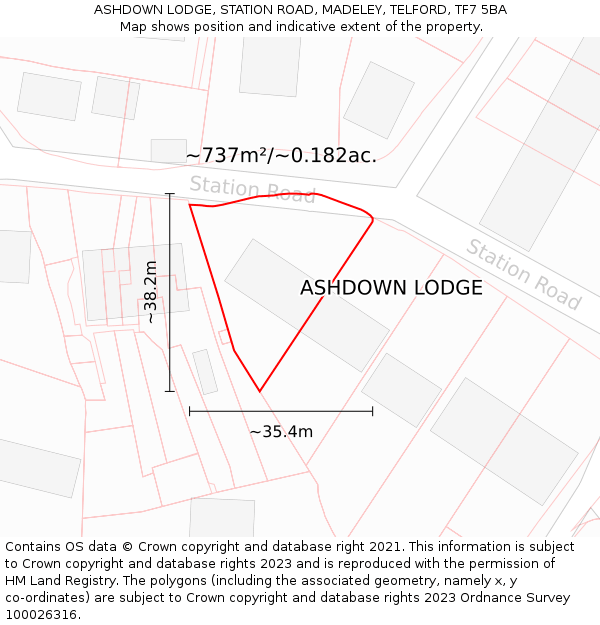 ASHDOWN LODGE, STATION ROAD, MADELEY, TELFORD, TF7 5BA: Plot and title map