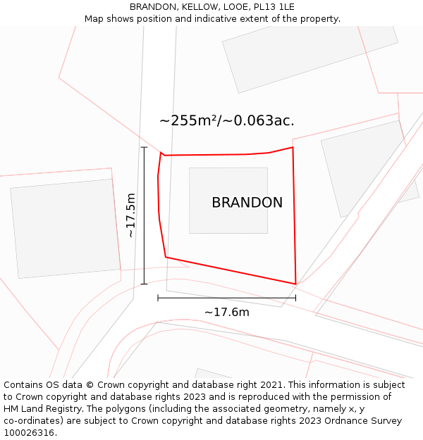 BRANDON, KELLOW, LOOE, PL13 1LE: Plot and title map