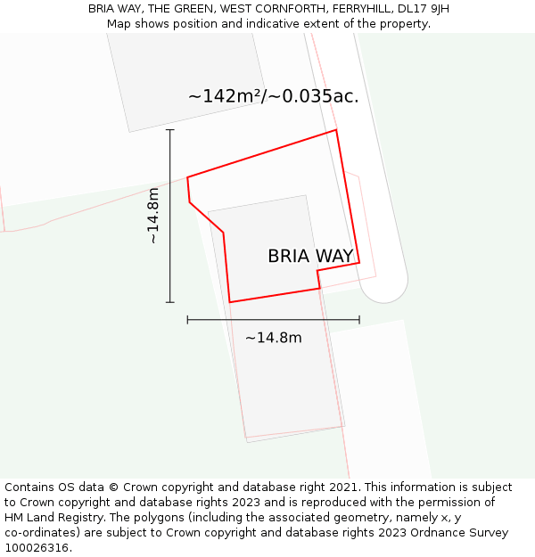BRIA WAY, THE GREEN, WEST CORNFORTH, FERRYHILL, DL17 9JH: Plot and title map