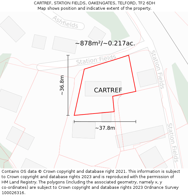 CARTREF, STATION FIELDS, OAKENGATES, TELFORD, TF2 6DH: Plot and title map