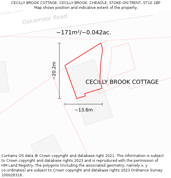 CECILLY BROOK COTTAGE, CECILLY BROOK, CHEADLE, STOKE-ON-TRENT, ST10 1BP: Plot and title map