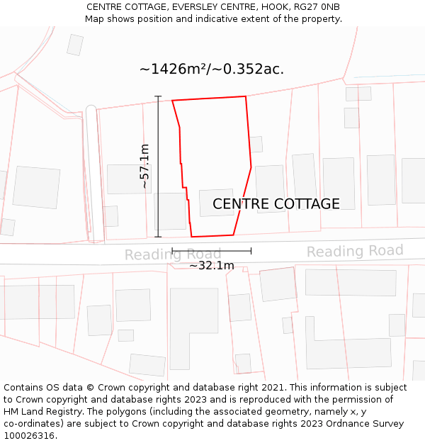 CENTRE COTTAGE, EVERSLEY CENTRE, HOOK, RG27 0NB: Plot and title map